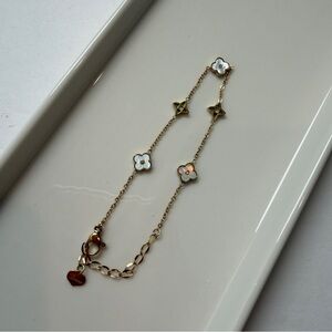 Gold Plated Floral Charm Bracelet with White and Pink Accents